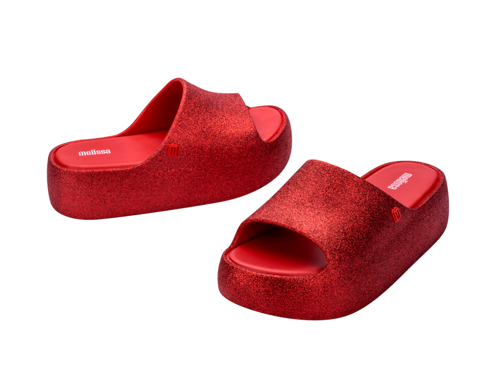 Melissa Free Platform Slide Glitter Red